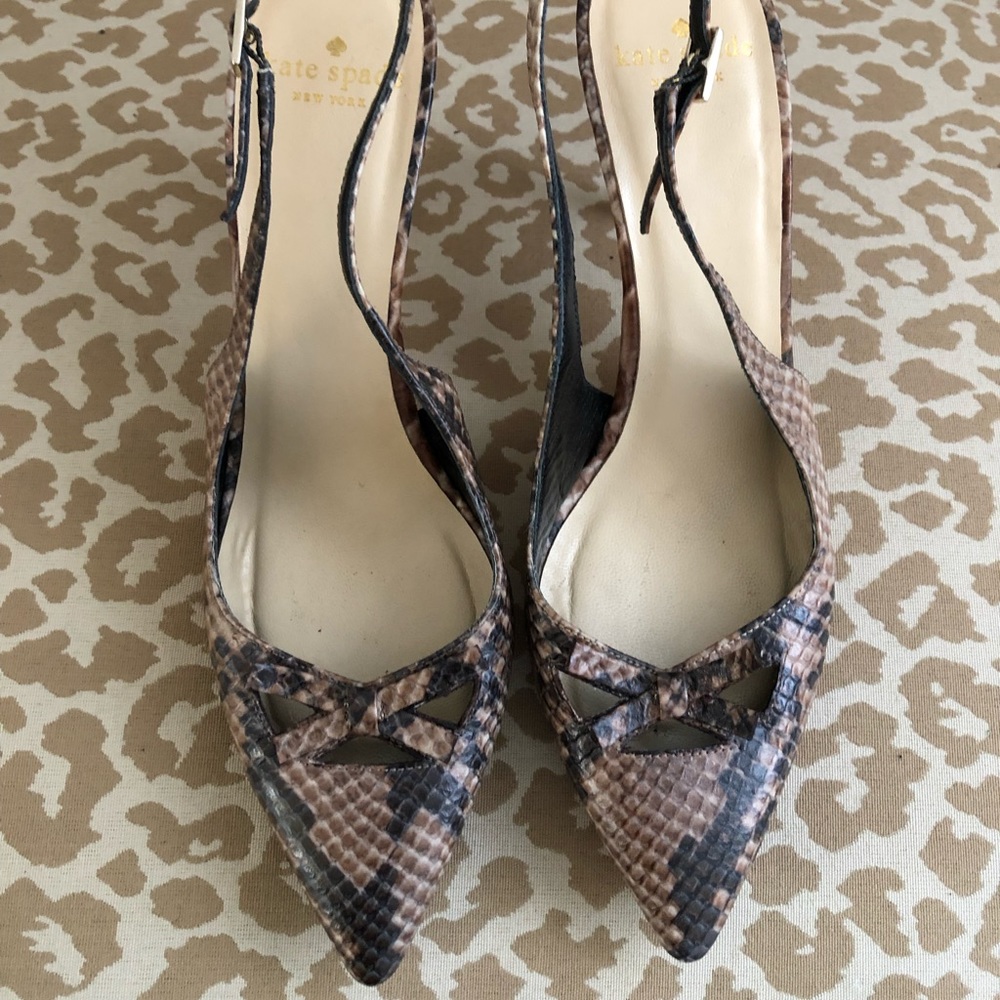 KATE SPADE snakeskin pointy-toed slingback pumps